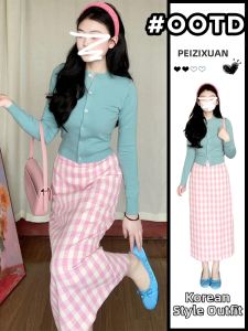 PEIZIXUAN | Early Autumn Korean Style Pink Plaid Dress
