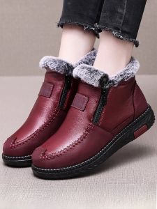 SHIPAILUO | New 2025 Thickened Fleece Lined Beijing Style Fabric Shoes Women Boots Mom Shoes Casual Round Toe Low Heel Synthetic Leather