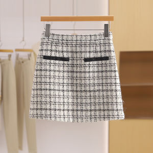High Waist A-Line Mini Skirt Anti-Light Checkered Pattern Womens Winter Fashion Commute Style Static-Free Polyester Blend