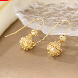 Elegant and Minimalist Style Polished Carved Ball Copper Womens Drop Earrings Suitable for Party and Date Matching