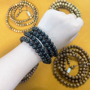 Natural Ebony 108 Beads Mala – Bracelet or Necklace with Hetian Jade Charm | Handmade Buddhist Prayer Beads