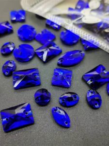 Premium Blue Glass Hand-Sewn Rhinestones: Round & Irregular Shape for Gymnastics & Dance Wear
