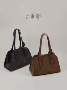 Cloud Water Collection Top Layer Vegetable Tanned Cowhide Yuanbao Large Capacity Commuter Tote Bag Vintage Style Crossbody Shoulder Bag