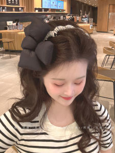 Black Butterfly Knot Hairband Womens New 2025 Striped Toothed High Forehead Hairband Front Hair Styling Tool Original Design Fresh out