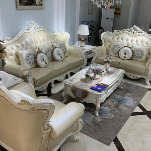 Bộ sofa tân cổ điển hoàng gia nhập khẩu gỗ tự nhiên bọc da bò9906B