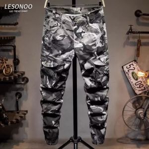 Người Đàn Ông Của quần jean dáng ôm Thời Trang Ngụy Trang Đa-Túi Giản Dị Pent Cho Người Đàn Ông Của Đàn Ông Đàn Hồi Jogger Quần bò denim phong cách mới bàn chân nhỏ Jins Rắc Rối Người Đàn Ông Của Quần Jean