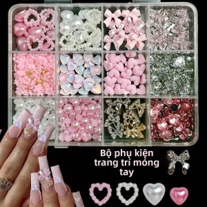 1 Hộp Đính Đá Pha Lê Hình Mặt Phẳng Giả Ngọc Trai Trang Trí Nail Art Hình Nơ Ngọt Ngào Hoa Trái Tim Hợp Kim Bướm Charm Phụ Kiện Làm Nail Tự Làm