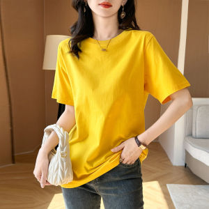 Womens Loose Fit Short Sleeve T-Shirt Pure Cotton Basic Solid Color Summer Top Comfortable Breathable Casual round Neck Tee