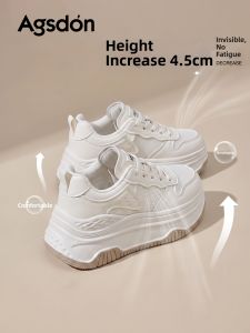 Agsdon | Height Increasing Thick Sole White Sneakers for Women Breathable