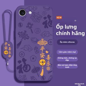 Ốp Lưng Silicon Lỏng Apple 16E Chống Rơi Chống Sốc Có Dây Đeo Thiết Kế Mới Bảo Vệ Toàn Bộ Ống Kính Mẫu Nữ Phong Cách Trung Hoa
