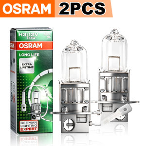 Osram | OSRAM 2Pcs Original H3 Car Halogen Headlight Bulb Longlife 12V 55W 64151 PK22s Standard Light Fog Lamps Auto High Low 3200K OEM