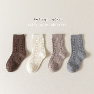 Childrens Socks Spring and Autumn Pure Cotton Mid-Calf Length Socks Girl Retro Coffee Color with Stripes Trendy Socks Autumn Boy Baby Short Socks