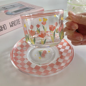 Ins Wind Coffee Cup Saucer French Afternoon Flower Tea Advanced Sense Cup glass cup