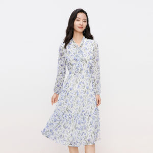Koradior | Spring New Floral Print Tied Neck Midi Dress