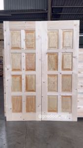 Goodoor Pintu Utama Kayu Pinewood Double Leaves Door SD10 | 67x 83 |60x83 |Pintu Rumah | Pintu Utama