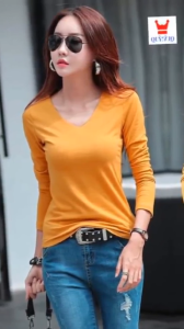 [ Mặc Là Mê *  ] Áo thun nữ cổ tim tay dài vải cotton đẹp dễ mặc dễ phối đồ mặc bốn mùa