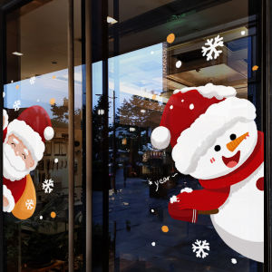 Christmas Decorative Window Sticker Cute Snowman Santa Claus Static Sticker Window Atmosphere Layout Glass Paster Door Sticker