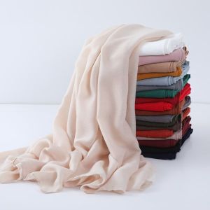Jifang Large Plain Soft Cotton Linen Shawl Head Scarf Wraps Pashmina Viral Raya Muslim Hijab 185x85cm YW17