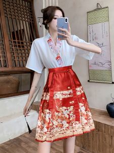 New Chinese Style National Trend Modified Hanfu Eight Parts Horse Tailed Skirt Womens Short Version Adult Set Summer 2025 New Arrival