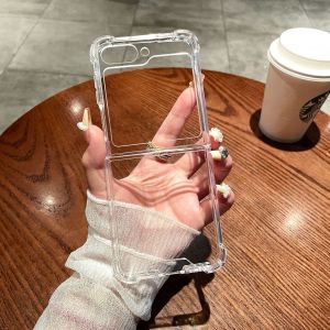 FLOVEME Four Corner Anti-fall Clear Phone Case For Samsung Galaxy Z Flip 5 Flip4 Flip 3 5G Ultra Thin Folding Acrylic PC Transparent Shockproof Back Cover For Galaxy Z Flip 5 4 3