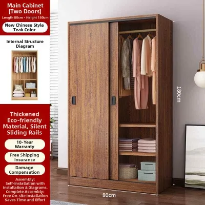 Easy Assemble Modern Simple Wooden Tone Sliding Door Wardrobe