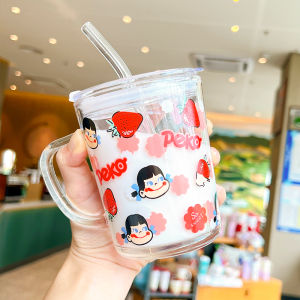 Strawberry Cup Girls Glass Drinking Straw Cup Get Friends Birthday Present Cute Milk Cup with Scale Handle Free