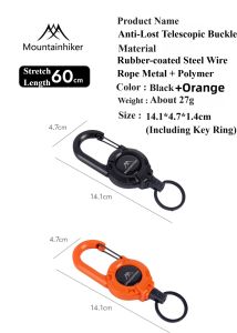 Mountainhiker | Retractable Heavy Duty Pull Reel Carabiner Strong Steel Wire Rope Buckle Spring Key Ring Outdoor Sporty Attachment Keychain Tool