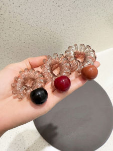 ยางรัดผมสายโทรศัพท์ลูกบอลสีแดงมีสไตล์สําหรับผู้หญิงที่มียางรัดผมหนาสําหรับผมมวยสูงและสไตล์ผมหยิกอบสดสไตล์ญี่ปุ่นและเกาหลีใต้