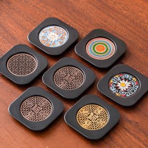 Creative Tea Ceremony Enameled Coaster Set Anti Slip Heat Resistant Gongfu Tea Accessories Home Use Plastic Square Coasters