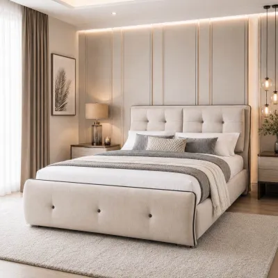 Luxe: Charlotte Queen / King Curvy Bed Frame / Katil with Thick Curvy Headboard Cushion [Grey/Beige]