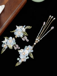 Chunyixuan Elegant Minimalist Spring and Summer New Arrival Water Blue Epiphyllum a Pair of Hairclips Single Side Clip Ancient Style Cheongsam Han Chinese Clothing Hair Accessories Female