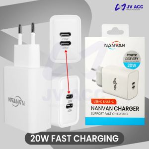 NANVAN NVN-PTC16 HEAD ADAPTER / BATOK KEPALA CHARGER SUPER FAST CHARGING FOR IPHONE DUAL USB-C 20W PREMIUM QUALITY
