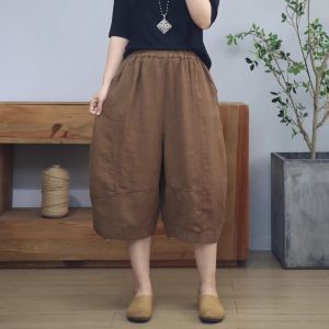 กางเกงขายาวผ้าฝ้ายลินินบางทรงหลวมสำหรับผู้หญิงไซส์ใหญ่ กางเกงขายาวทรงหลวมสไตล์ลำลอง ทรงหลวม ทรงหลวม ทรงหลวม