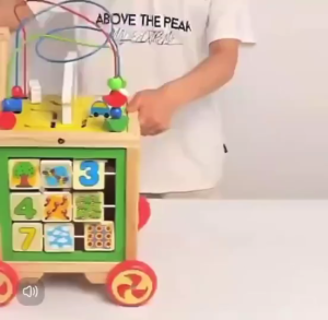 Wooden Activity Push Toy - 6-in-1 Learning Cube & Walker for Toddlers (Bow-Leg Safe)