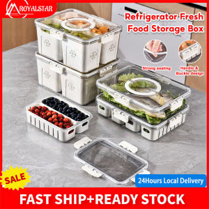 Royalstar 4 Grid Refrigerator Food Storage Containers Food Fresh-Keeping Box with Lid Food Sealing Storage Case Fruit/Vegetable/Meat Storage Box
