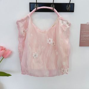 Commute Embroidered Chiffon Canvas Tote Bag Single Shoulder Hobo Bag Fresh Artistic Travel Vacation Handbag for Women
