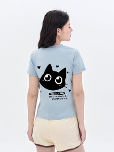 BTK Quick Dry Cool Feeling Short Sleeve Womens T-shirt Cat Print Slimming American Sweet Cool Style Summer New Arrival