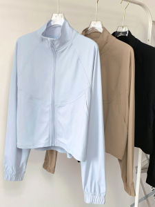 Black Yoga Sportswear Top Jacket Casual Sport Cool Feeling Stand Collar Running Fitness Sun Protection Breathable Gymwear