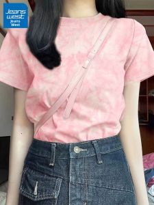 Jeanswest | Tie-Dye Loose Summer T-Shirt Women Short Sleeve Pink
