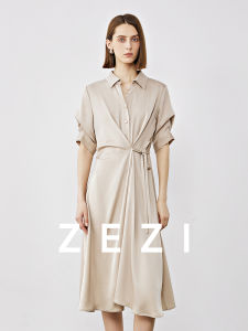 Zezi Summer New Style Vinegar Ester Dress Slimming Waist Short Sleeve Fashionable Long Dress Elegant Womens Skirt Commute Style Pure Color