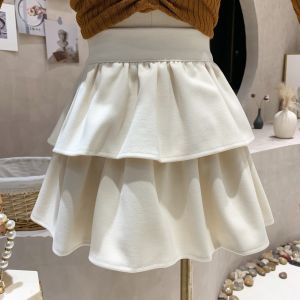 plus Size A-Line Woolen Skirt Black Pleated High Waist Mini Dressing Cover Spring Autumn New Style Korean Style Short Skirt