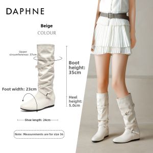 Daphne | Womens White Autumn Winter Hidden Wedge Pointed Toe Western Tall Boots