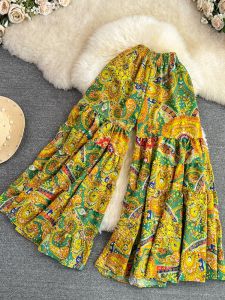 Bohemian Style Wide Leg Pants Flared Print Holiday Trousers for Women High Waist Korean Version Summer Fashion Casual Pants