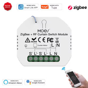 MOES | MOES Tuya ZigBee/WiFi Smart RF433 Curtain Switch Module for Motorized Roller Shutter Blinds Motor 2MQTT Alexa Google Home