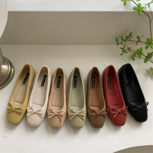 Flat Bottom Single Shoes for Women Spring Summer New Style Slip on Autumn Version with Skirt Butterfly Knot Red Bean Bean Shoes