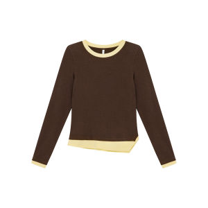 Fake Two-Piece Patchwork Retro Loose Slimming Autumn Women Long Sleeve T-Shirt