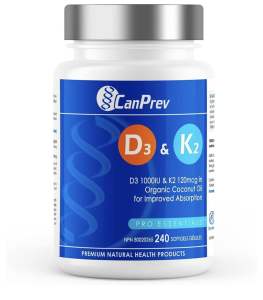 Canada🇨🇦 CanPrev D3 & K2 viên uống bổ sung vitamin D3 và K2 cho sức khỏe xương khớp. Lọ 240viên -date tháng 3/2029