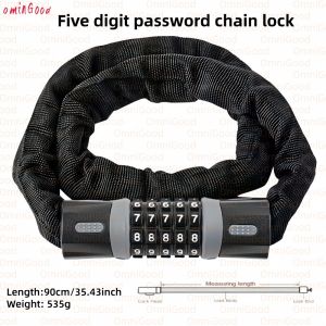OminGood Black Bicycle Lock Chain 90cm/35.4 Inches with 5-Digit Code for Bikes Motorcycles Electric Scooters And Gates
