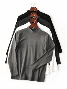 Foreign Trade Original Order Elastic Dralon Half Turtleneck Pullover Leisure Thermal Bottoming Shirt Men Autumn and Winter Long Sleeve T-shirt 0619