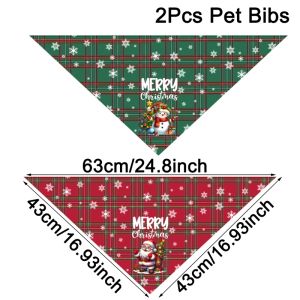 2Pcs Christmas Plaid Dog Bandanas Cartoon Dog Scarf Bibs Puppy Pet Accessories Christmas Pet Supplies Navidad Noel Kerst Gifts